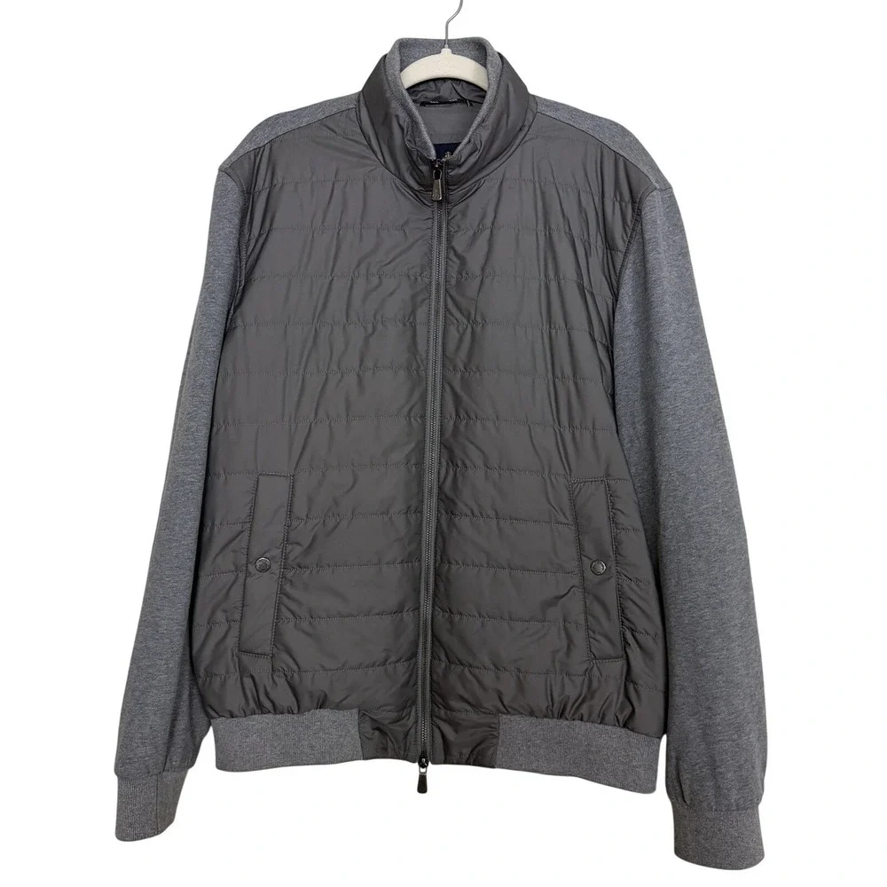 Brooks Brothers Thermore Gray Jacket Men's Sz L Quilted Front Cotton Back Zipper